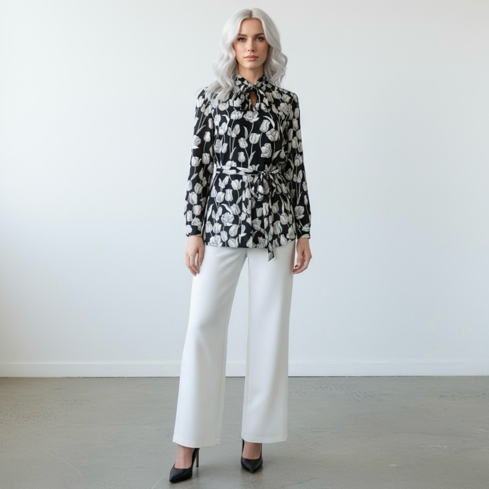 Alex Colman Sports Wear Vintage Floral Print Hood Long Sleeve Black White Tunic - Picture 3 of 13